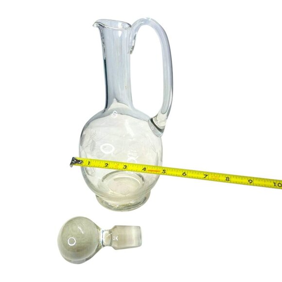 Clear Glass Wine Decanter with Stopper Etched Rose Floral Leaf Handle Pour Spout - Picture 6 of 8